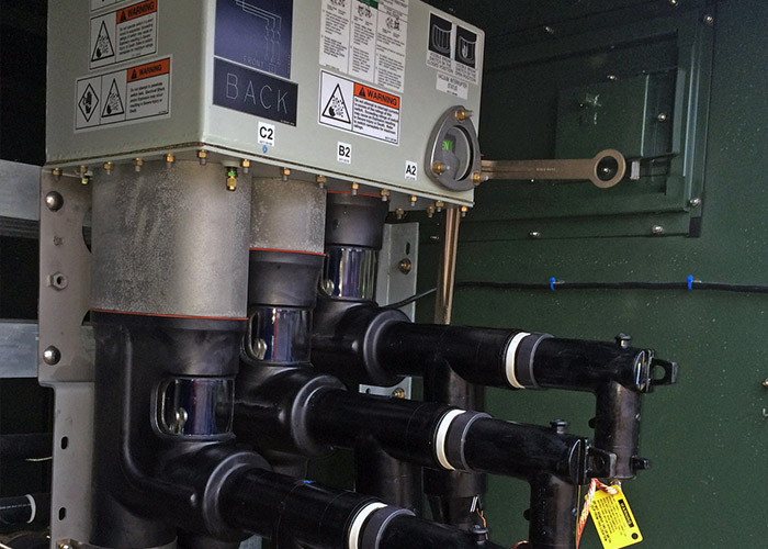 Trident Solid Dielectric Switch in green cabinet